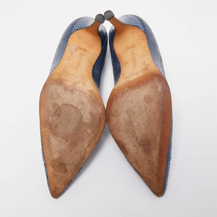 Pre Owned Manolo Blahnik Blue Python BB Pumps Size 35.5