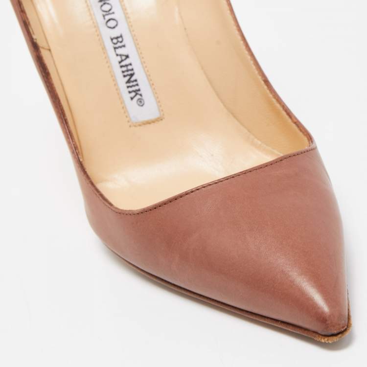 Pre Owned Manolo Blahnik Brown Leather BB Pumps Size 35