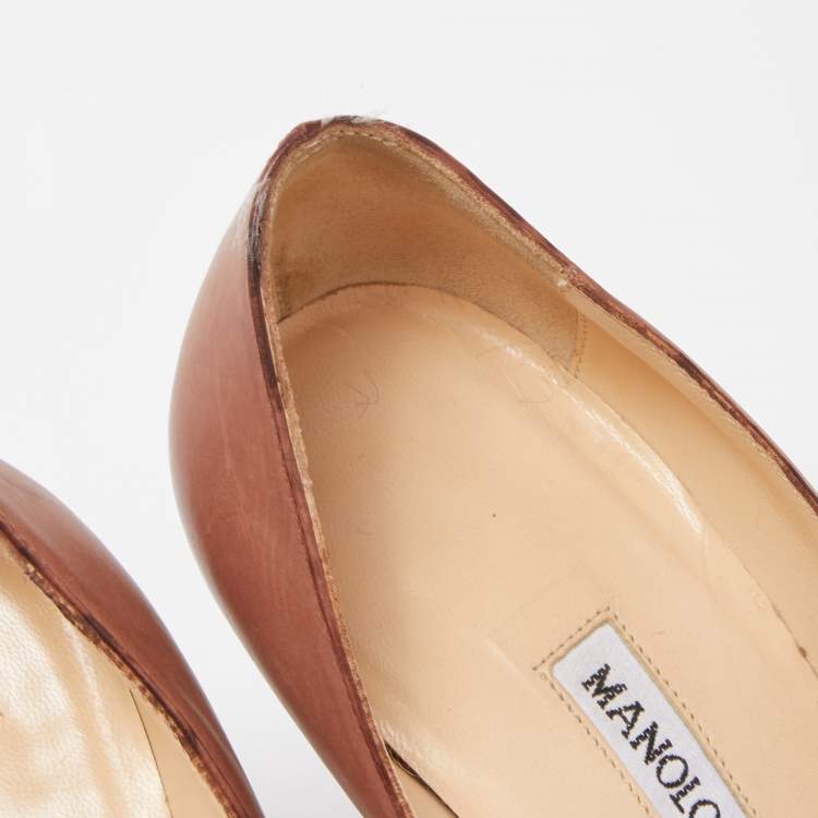 Pre Owned Manolo Blahnik Brown Leather BB Pumps Size 35