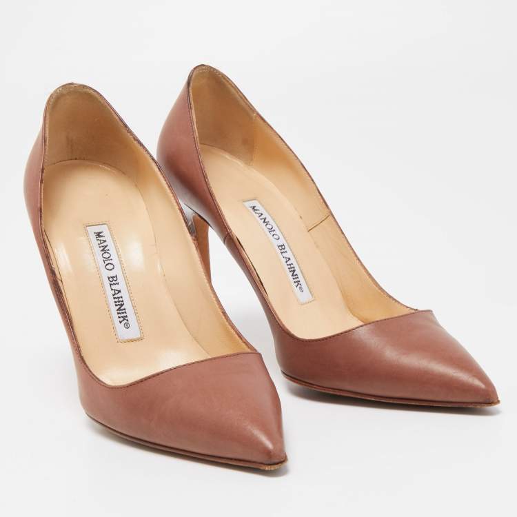 Pre Owned Manolo Blahnik Brown Leather BB Pumps Size 35