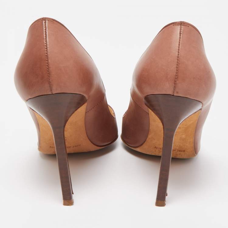 Pre Owned Manolo Blahnik Brown Leather BB Pumps Size 35