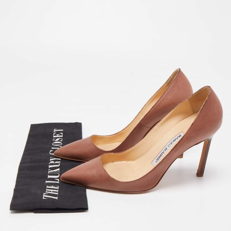 Pre Owned Manolo Blahnik Brown Leather BB Pumps Size 35