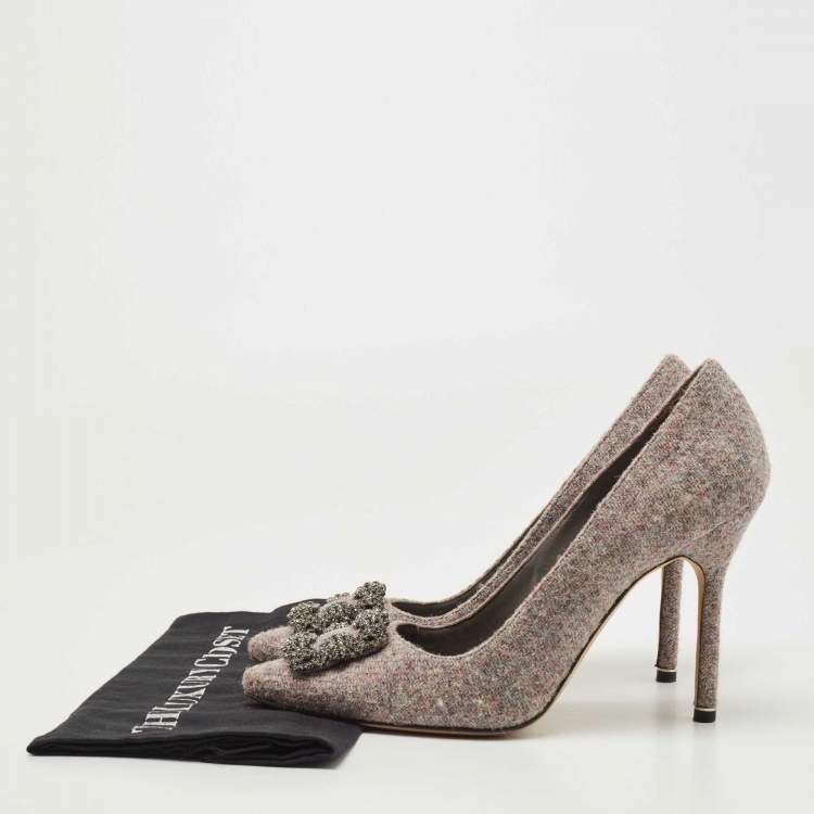 Pre Owned Manolo Blahnik Grey Tweed Hangisi Pumps Size 41