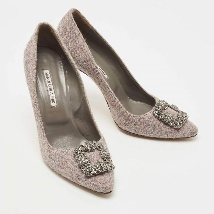 Pre Owned Manolo Blahnik Grey Tweed Hangisi Pumps Size 41