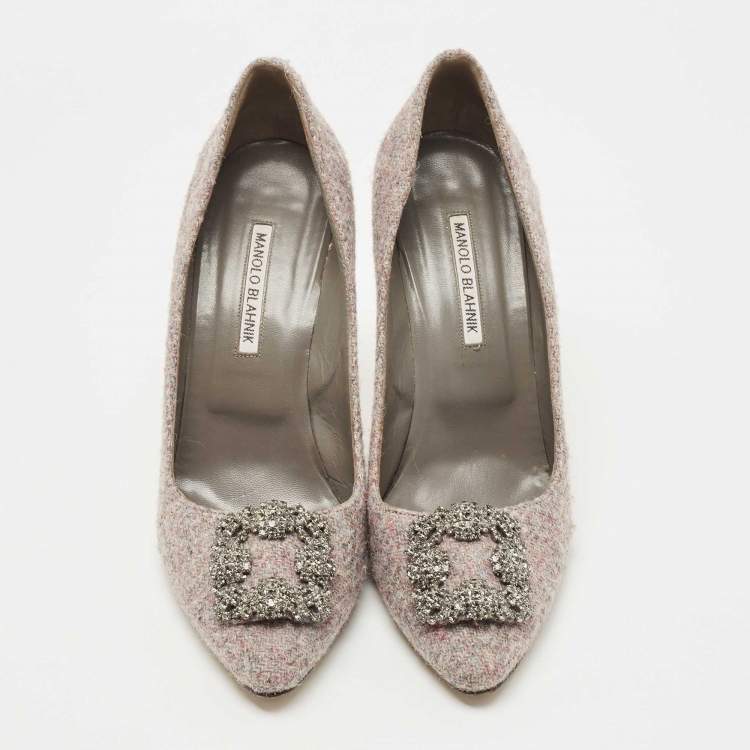 Pre Owned Manolo Blahnik Grey Tweed Hangisi Pumps Size 41