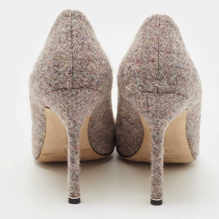 Pre Owned Manolo Blahnik Grey Tweed Hangisi Pumps Size 41