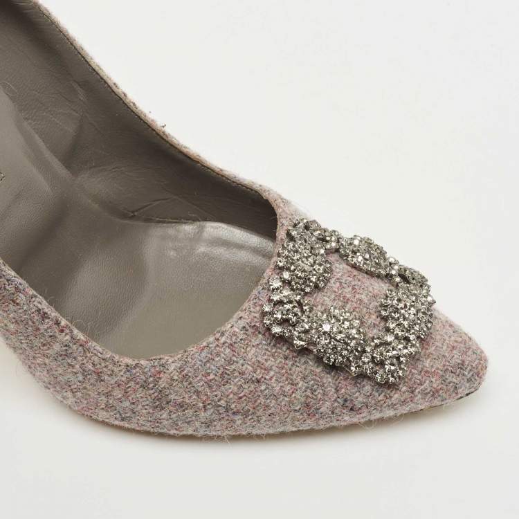 Pre Owned Manolo Blahnik Grey Tweed Hangisi Pumps Size 41