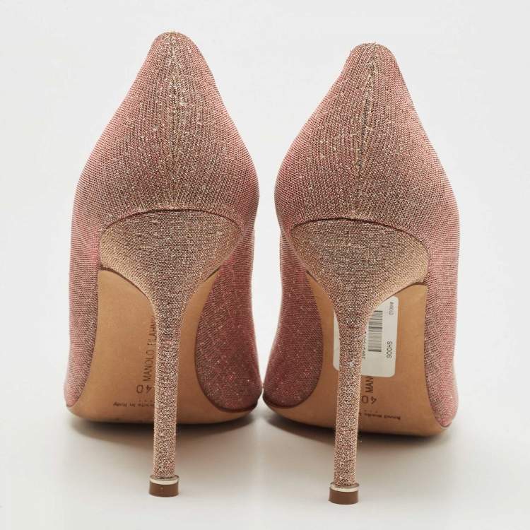 Pre Owned Manolo Blahnik Pink Lurex Fabric Hangisi Pumps Size 40