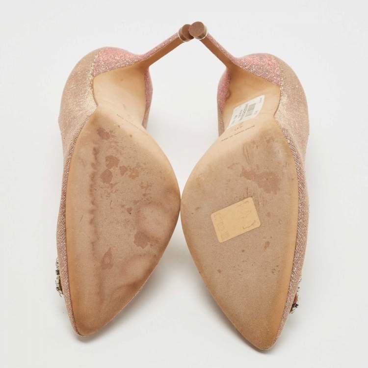 Pre Owned Manolo Blahnik Pink Lurex Fabric Hangisi Pumps Size 40