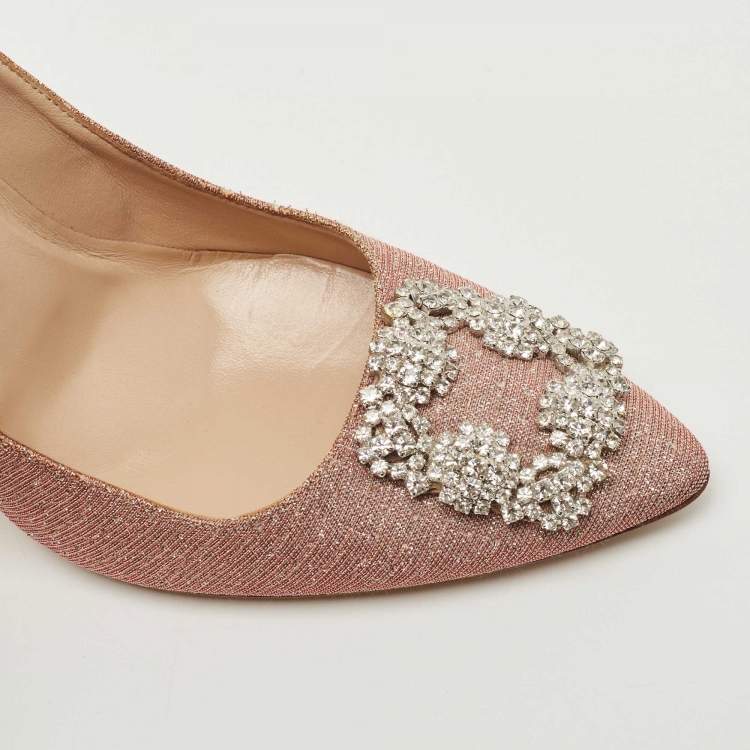 Pre Owned Manolo Blahnik Pink Lurex Fabric Hangisi Pumps Size 40