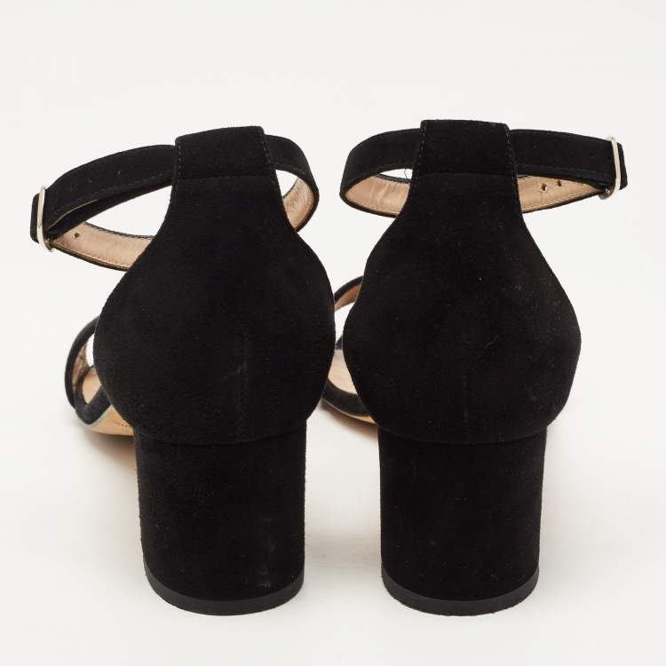 Pre Owned Manolo Blahnik Black Suede Chaos Ankle Strap Sandals Size 37.5