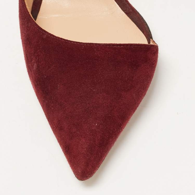 Pre Owned Manolo Blahnik Burgundy Suede Stresty Pumps Size 38.5