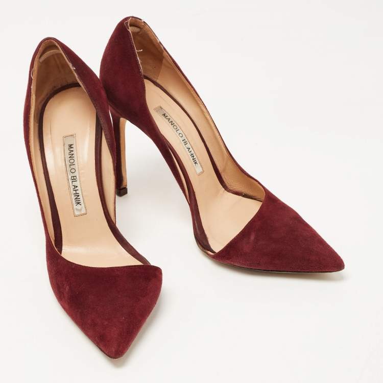 Pre Owned Manolo Blahnik Burgundy Suede Stresty Pumps Size 38.5