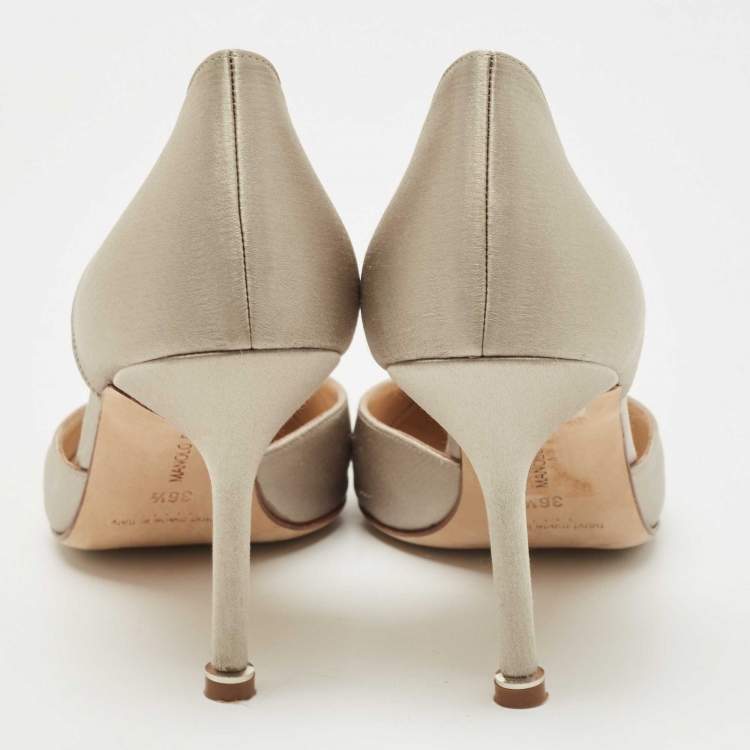 Pre Owned Manolo Blahnik Grey Satin Hangisi D'orsay Pumps Size 36.5