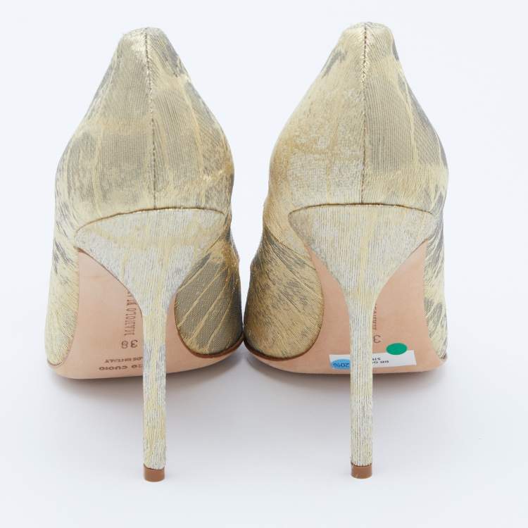 Pre Owned Manolo Blahnik Gold Lurex Fabric BB Pumps Size 38