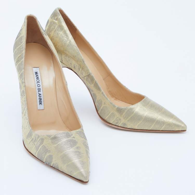 Pre Owned Manolo Blahnik Gold Lurex Fabric BB Pumps Size 38