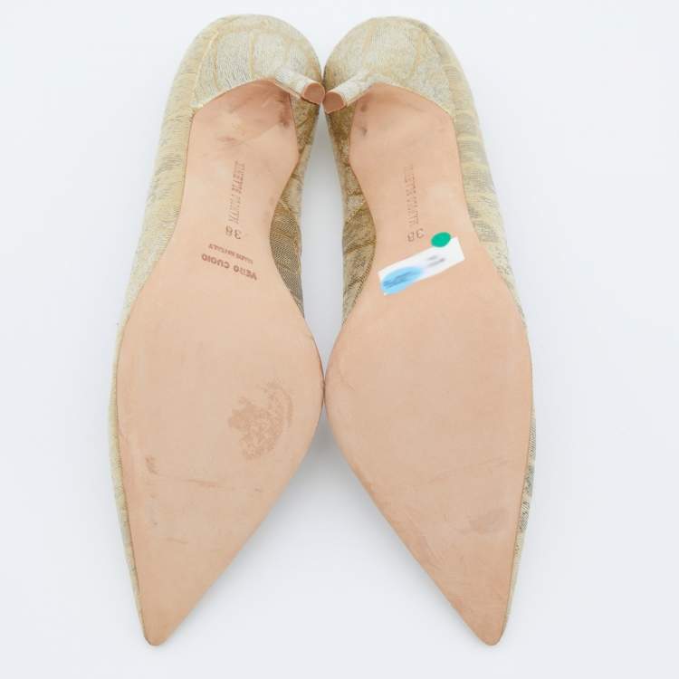 Pre Owned Manolo Blahnik Gold Lurex Fabric BB Pumps Size 38