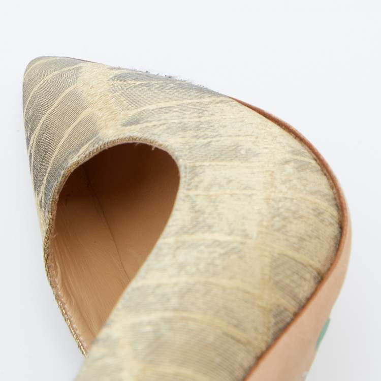 Pre Owned Manolo Blahnik Gold Lurex Fabric BB Pumps Size 38