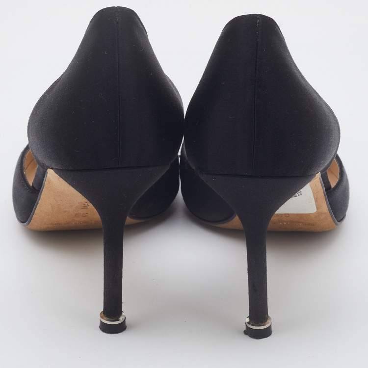 Pre Owned Manolo Blahnik Black Satin Hangisi D'orsay Pumps Size 38
