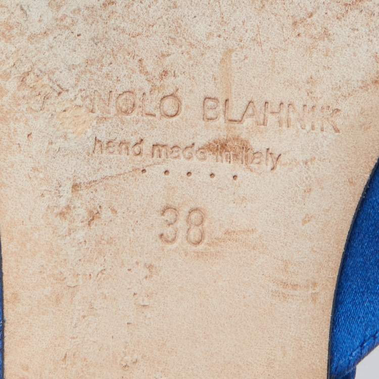 Pre Owned Manolo Blahnik Blue Satin Hangisi Flat Mules Size 38