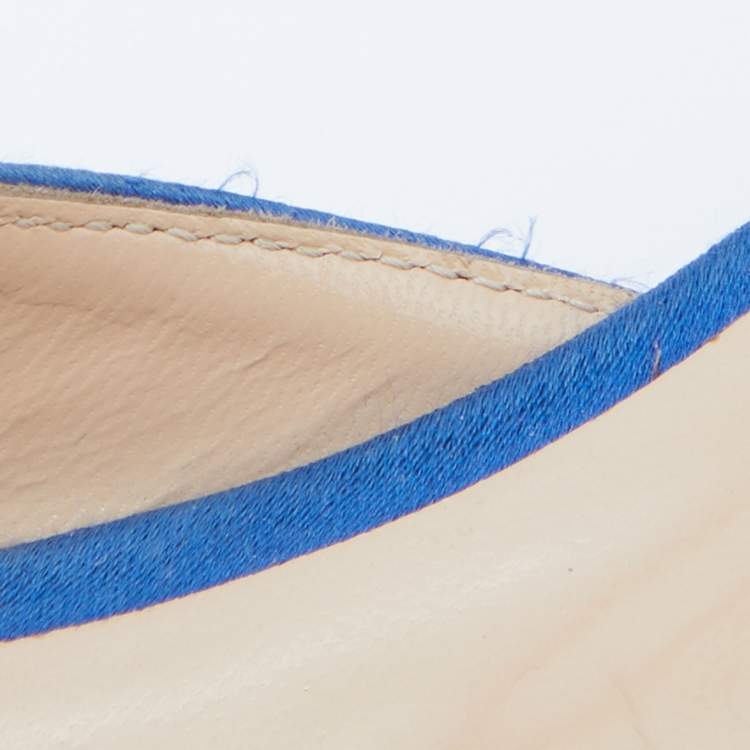 Pre Owned Manolo Blahnik Blue Satin Hangisi Flat Mules Size 38