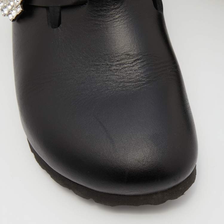Pre Owned Manolo Blahnik X Birkenstock Black Leather Crystals Boston Mules Size 38