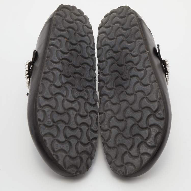 Pre Owned Manolo Blahnik X Birkenstock Black Leather Crystals Boston Mules Size 38
