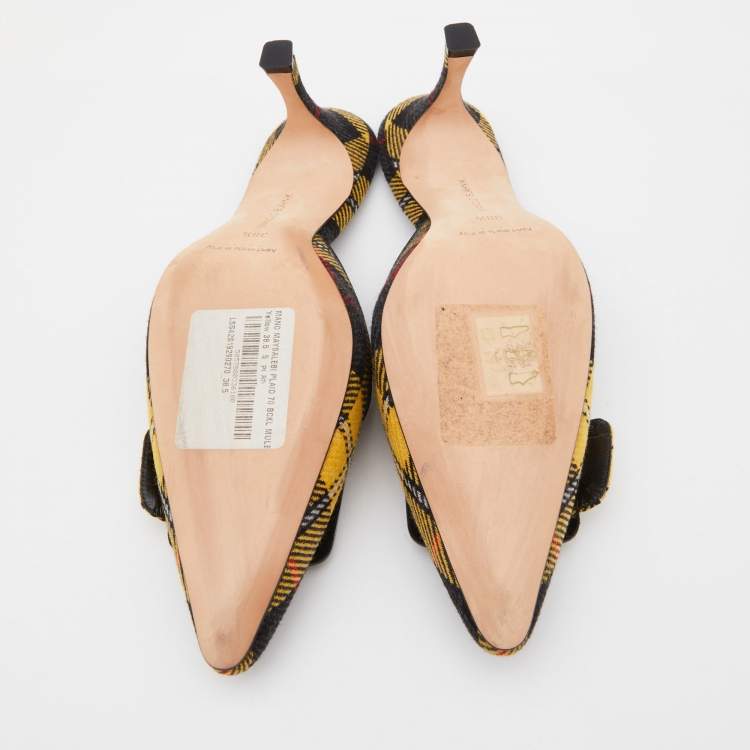 Pre Owned Manolo Blahnik Multicolor Stripe Canvas Maysale Mules Size 38.5