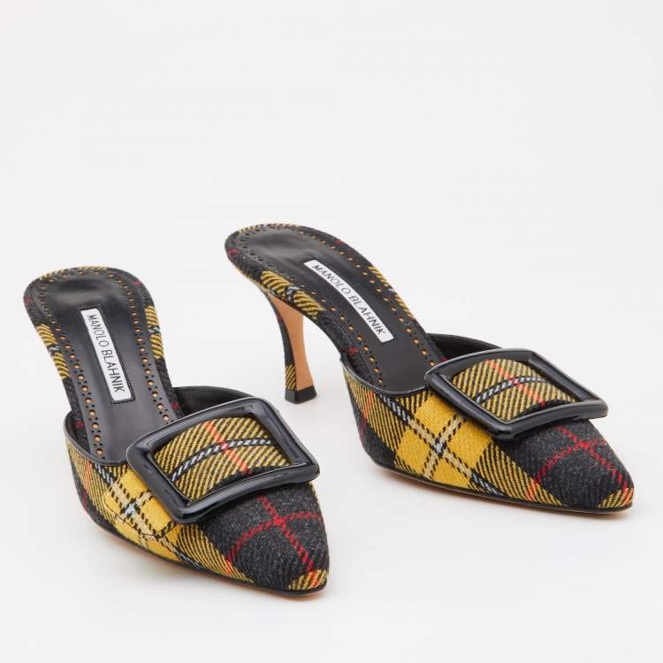 Pre Owned Manolo Blahnik Multicolor Stripe Canvas Maysale Mules Size 38.5