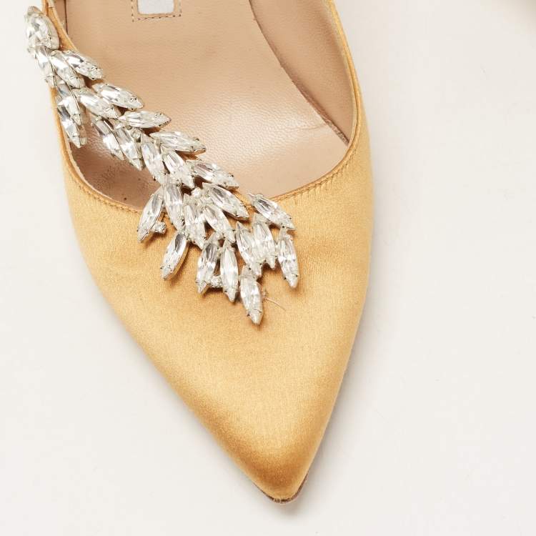 Pre Owned Manolo Blahnik Mustard Satin Nadira Pumps Size 37