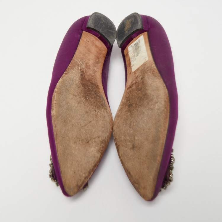 Pre Owned Manolo Blahnik Purple Satin Hangisi Ballet Flats Size 35
