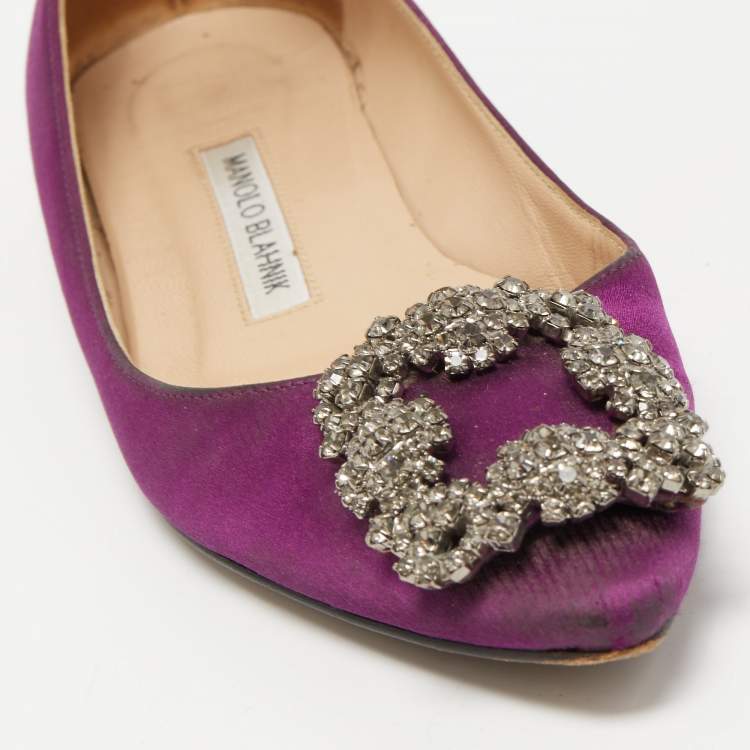 Pre Owned Manolo Blahnik Purple Satin Hangisi Ballet Flats Size 35