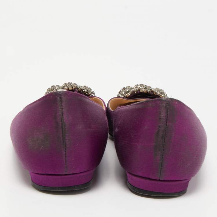 Pre Owned Manolo Blahnik Purple Satin Hangisi Ballet Flats Size 35