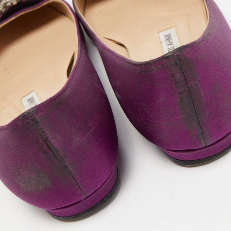 Pre Owned Manolo Blahnik Purple Satin Hangisi Ballet Flats Size 35