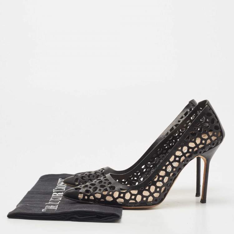 Pre Owned Manolo Blahnik Black Laser Cut Leather BB Laserato Pumps Size  35.5