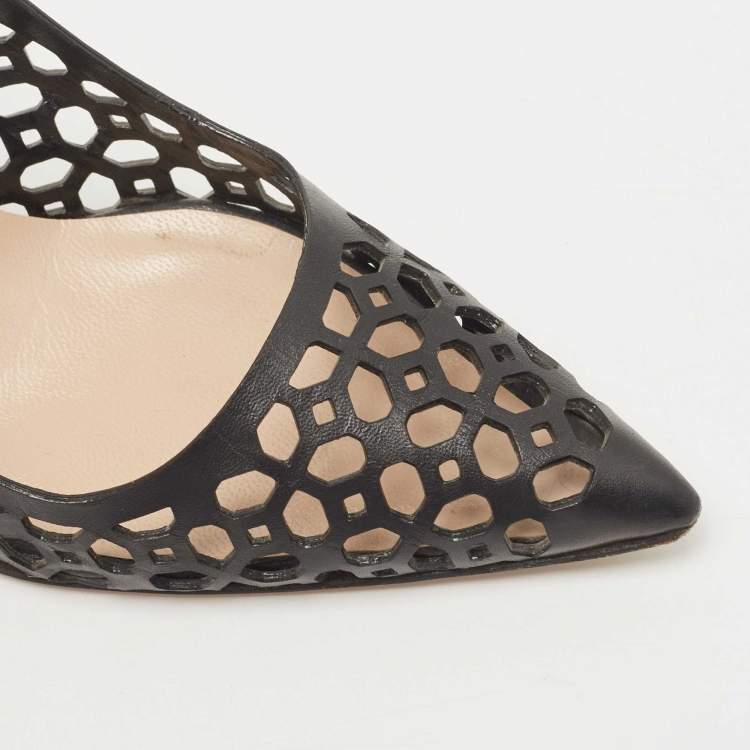 Pre Owned Manolo Blahnik Black Laser Cut Leather BB Laserato Pumps Size  35.5