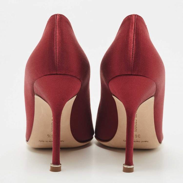 Pre Owned Manolo Blahnik Burgundy Satin Hangisi Pumps Size 36.5