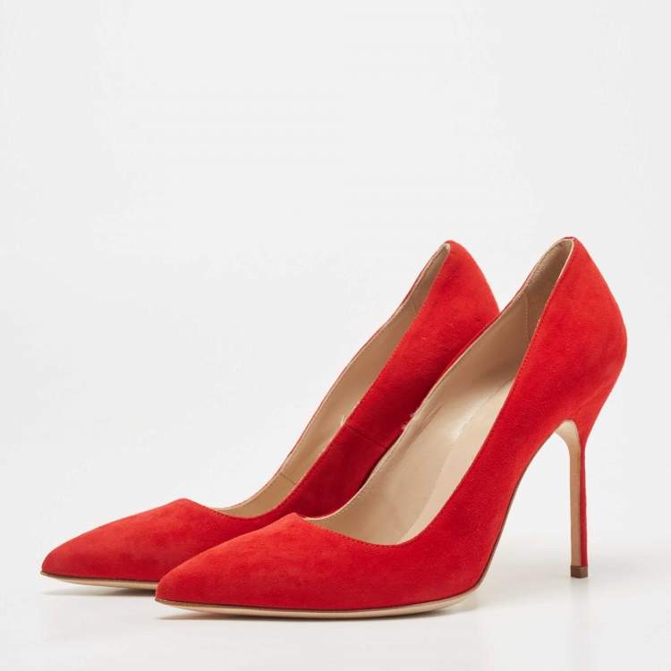 BB, Red Suede Pointed Toe Pumps