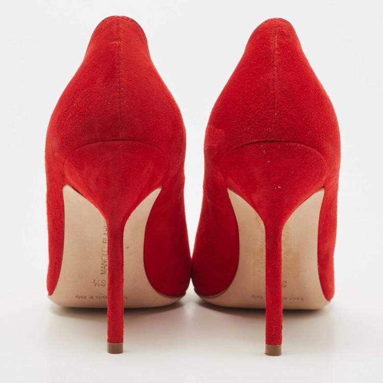 Pre Owned Manolo Blahnik Red Suede BB Pointed Toe Pumps Size 36.5