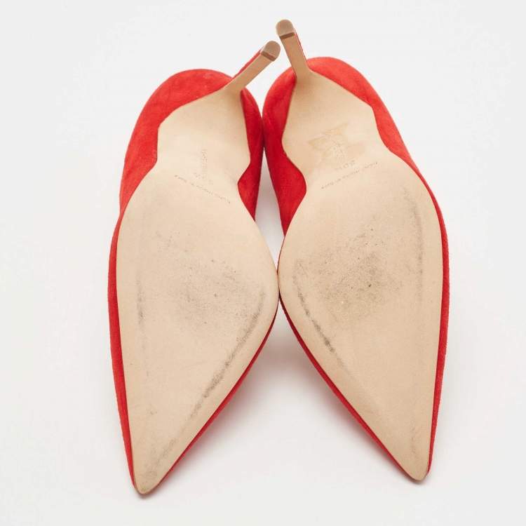 Pre Owned Manolo Blahnik Red Suede BB Pointed Toe Pumps Size 36.5
