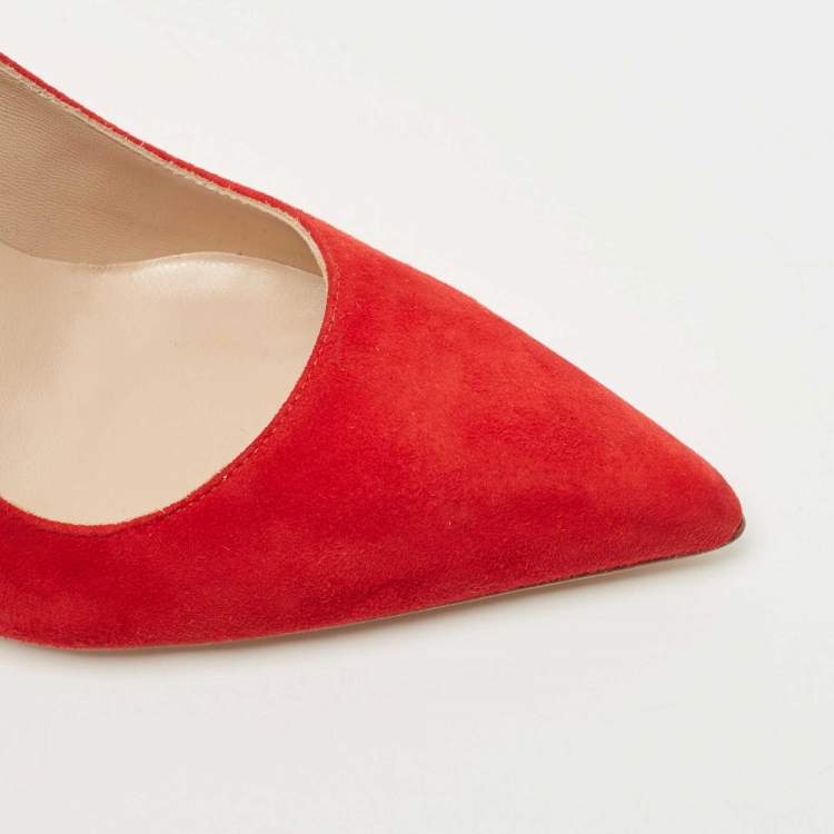 Pre Owned Manolo Blahnik Red Suede BB Pointed Toe Pumps Size 36.5