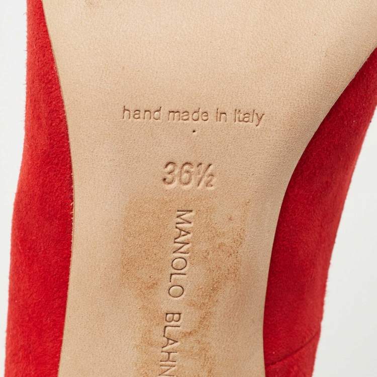 Pre Owned Manolo Blahnik Red Suede BB Pointed Toe Pumps Size 36.5