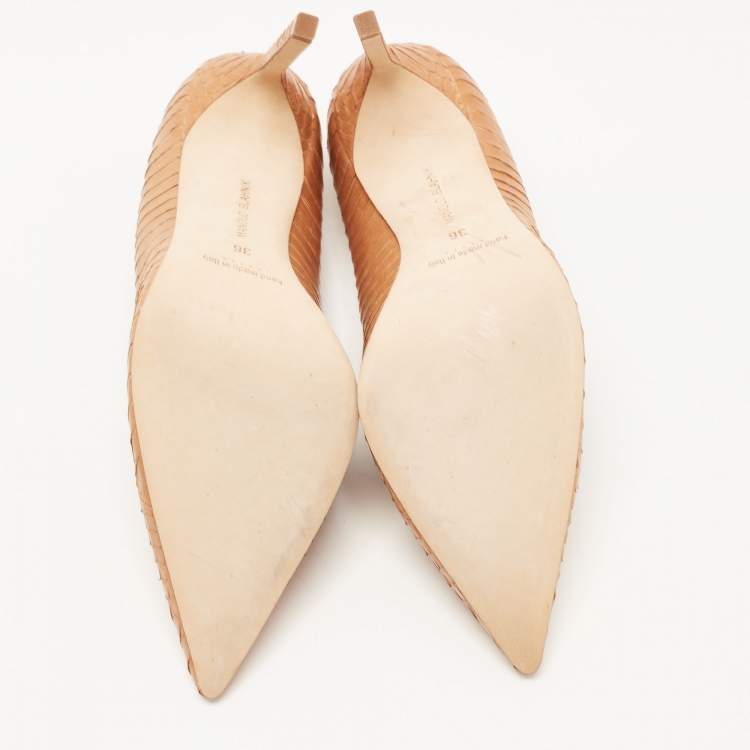 Pre Owned Manolo Blahnik Brown Python Leather BB Pointed Toe Pumps Size 36