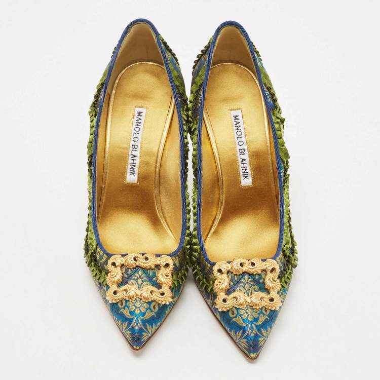 Pre Owned Manolo Blahnik Multicolor Brocade Fabric Hangisi Pointed Toe Pumps Size 36
