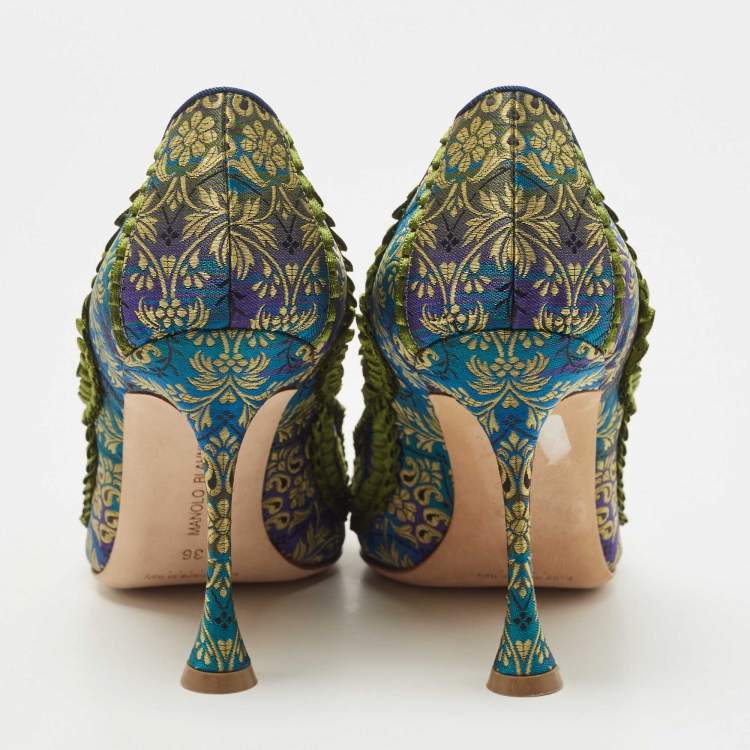 Pre Owned Manolo Blahnik Multicolor Brocade Fabric Hangisi Pointed Toe Pumps Size 36