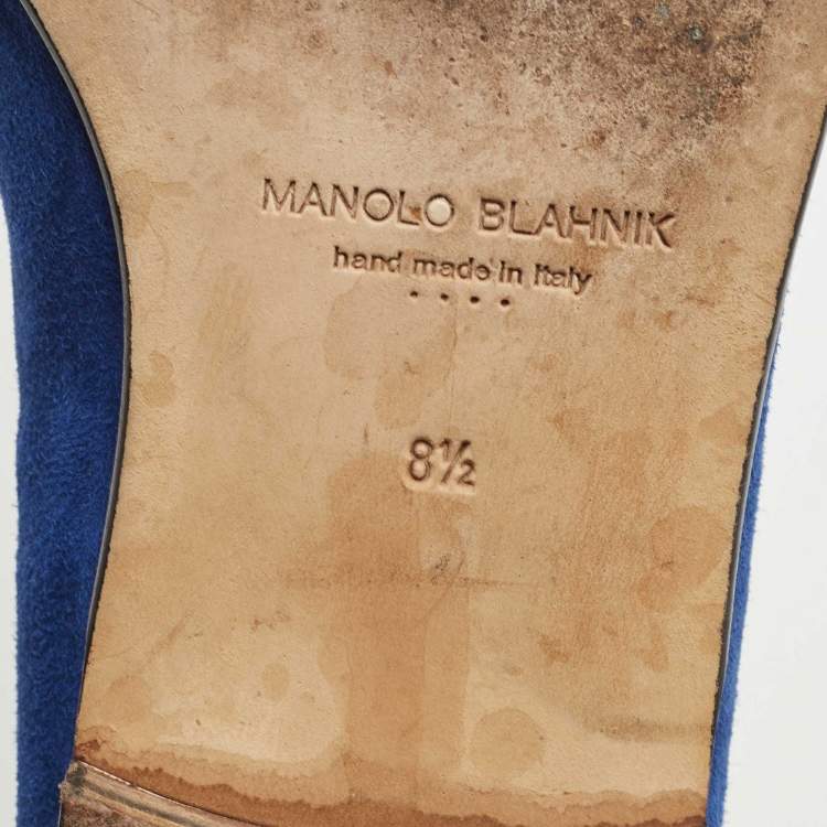 Pre Owned Manolo Blahnik Blue Suede Leather Toro Opera Bow Slip On Loafers Size 41.5