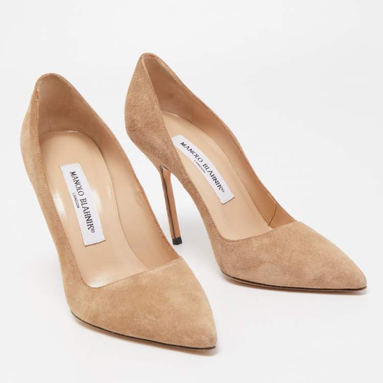 Pre Owned Manolo Blahnik Beige Suede BB Pumps Size 36.5