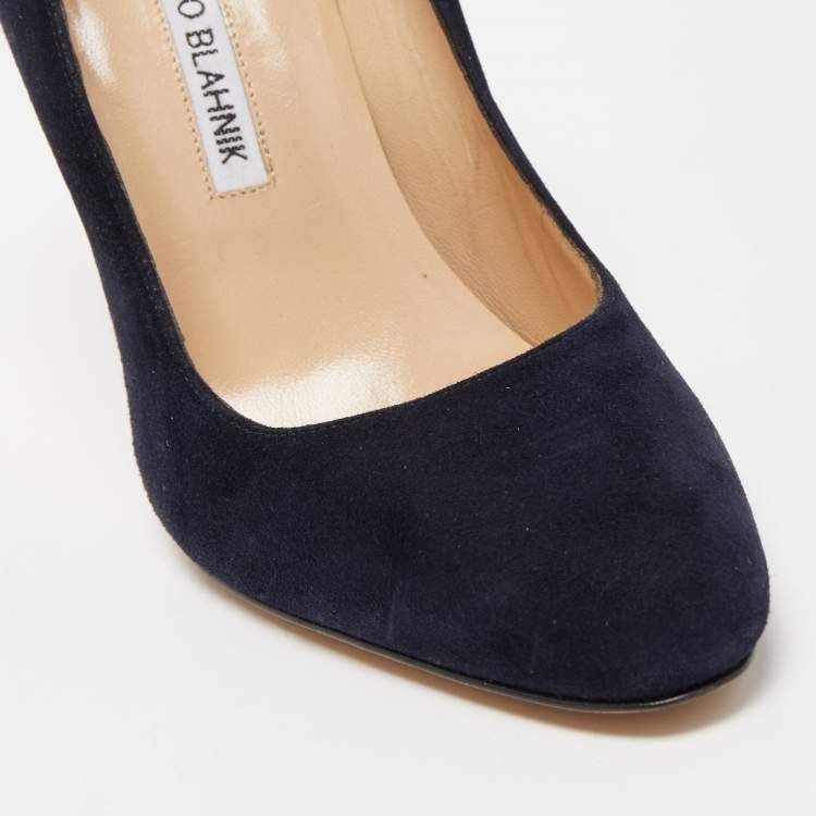 Pre Owned Manolo Blahnik Navy Blue Suede Round Toe Pumps Size 36