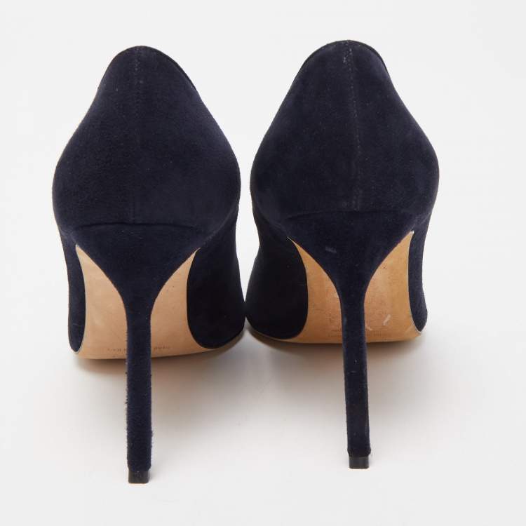 Pre Owned Manolo Blahnik Navy Blue Suede Round Toe Pumps Size 36