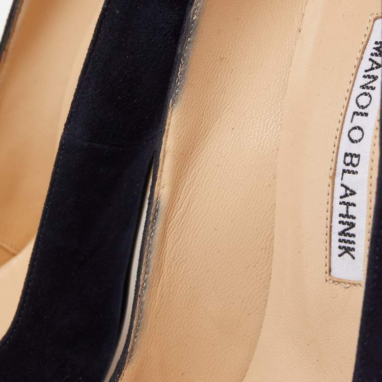 Pre Owned Manolo Blahnik Navy Blue Suede Round Toe Pumps Size 36